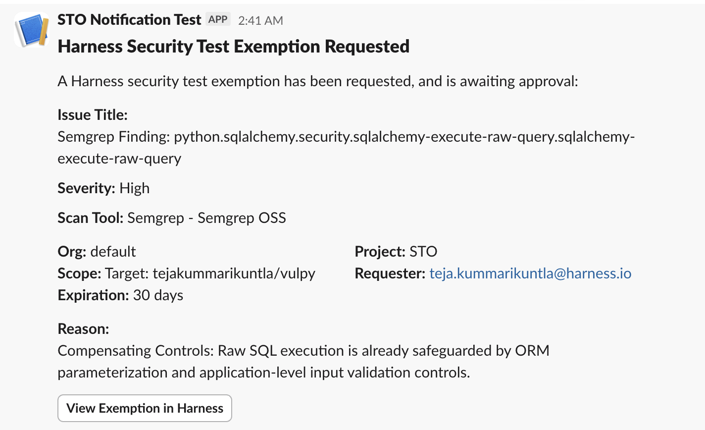 Exemption Requested Notification